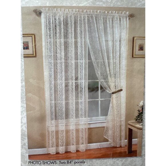 Aria Blue Lace Curtain Panel 56" W x 63" L by National Curtain - Classic Distinc - Picture 2 of 6